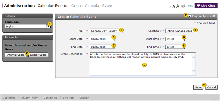 Create or edit a calendar event.